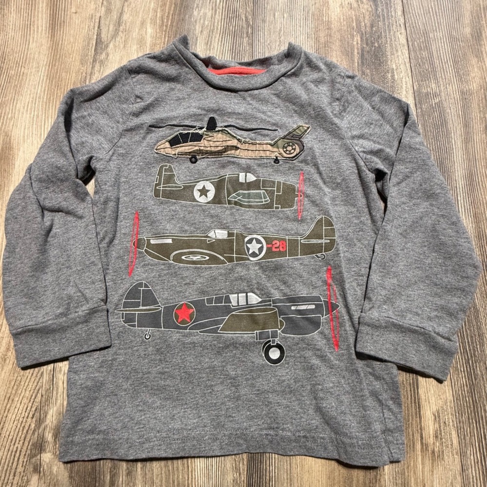 Retro Simple Joys by Carters Long Sleeve Tee Gray Airplane Military Playwear 4T